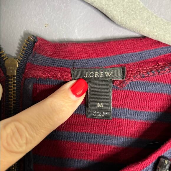 J. Crew Red and Blue Striped Top With Beaded Neckline 3/4 Sleeves Size Medium - Picture 5 of 7